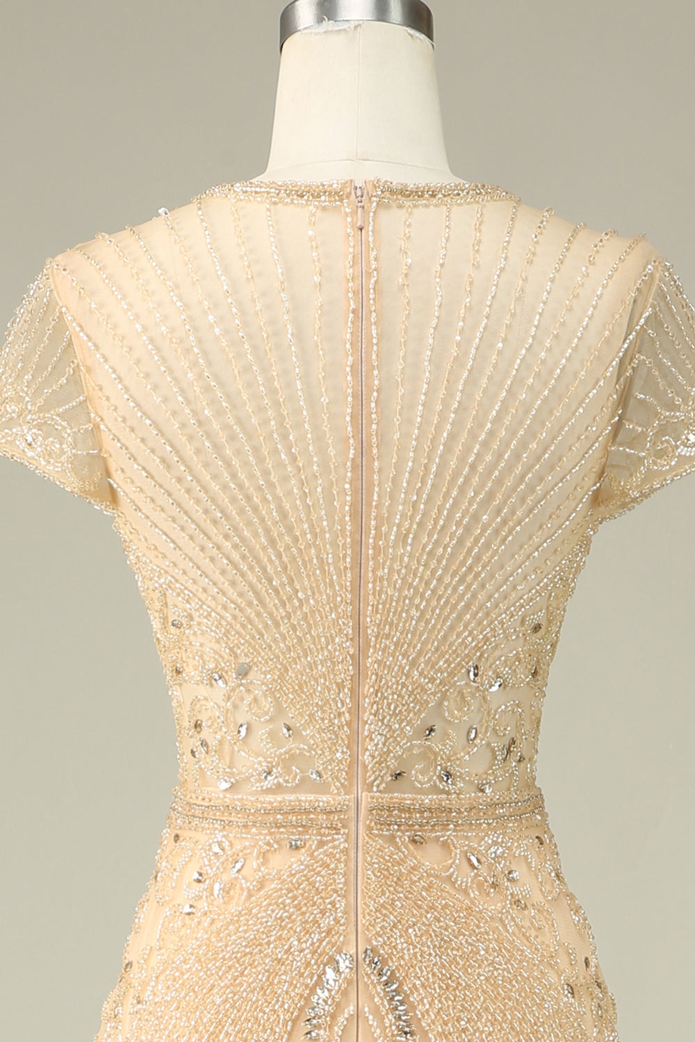 Luxurious Mermaid Jewel Neck Champagne Ball Dress with Beading