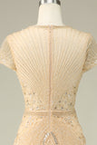 Luxurious Mermaid Jewel Neck Champagne Ball Dress with Beading