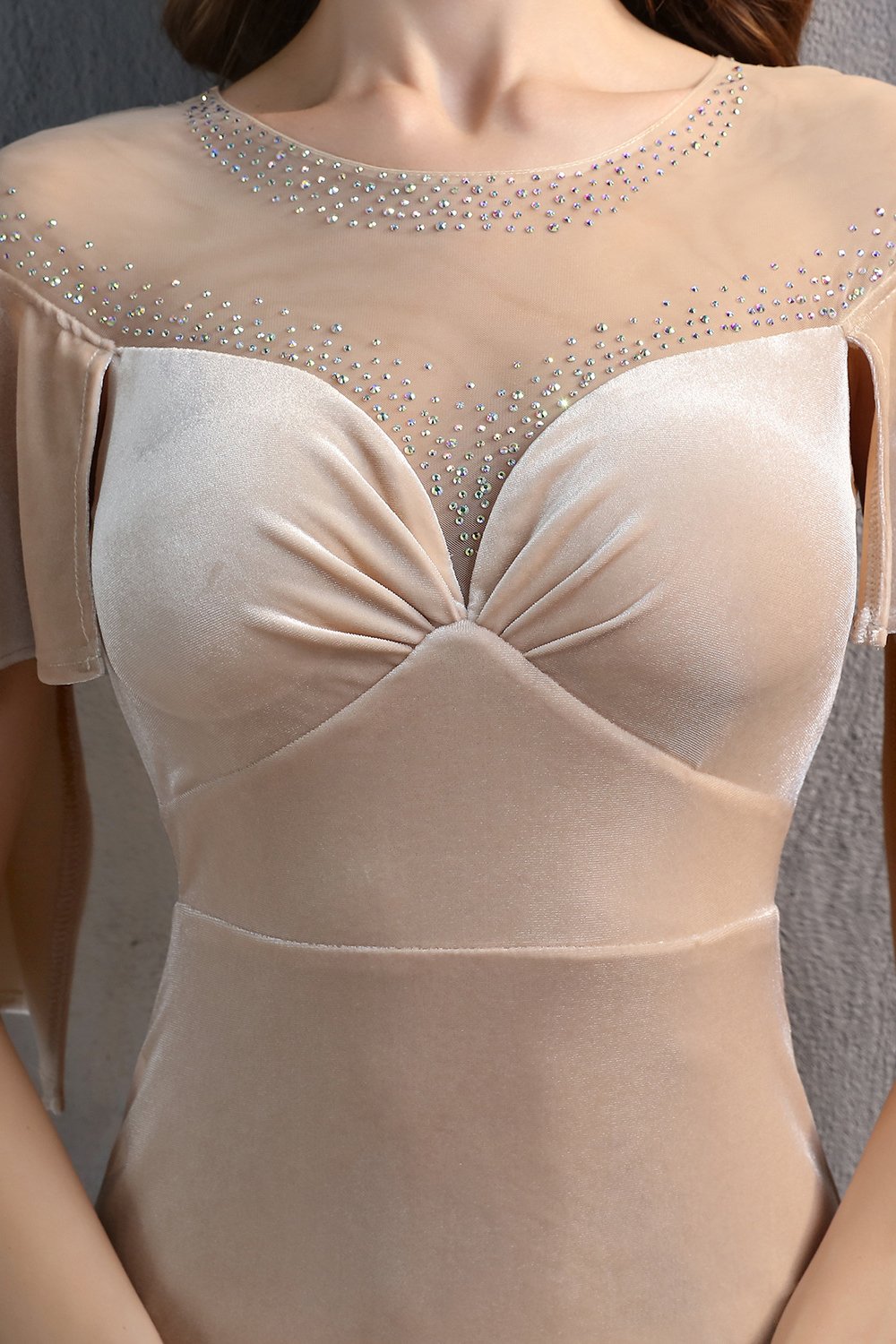 Champagne Velvet Mermaid Long Ball Dress