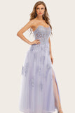 Lavender Tulle Long Ball Dress with Lace