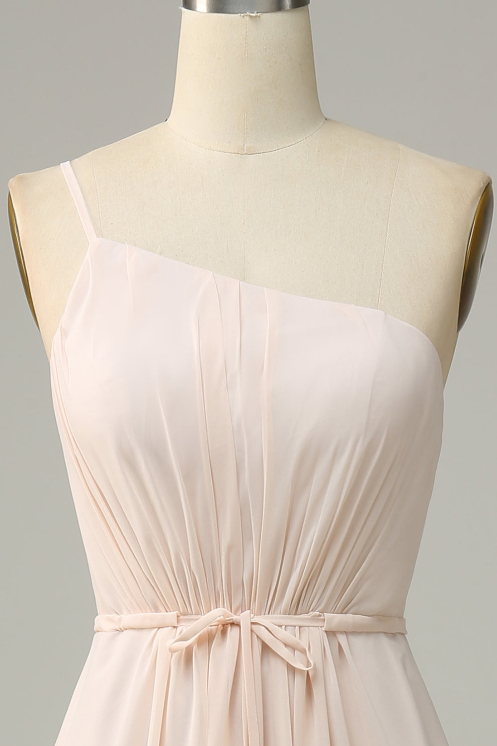 One Shoulder Sleeveless Champagne Long Bridesmaid Dress