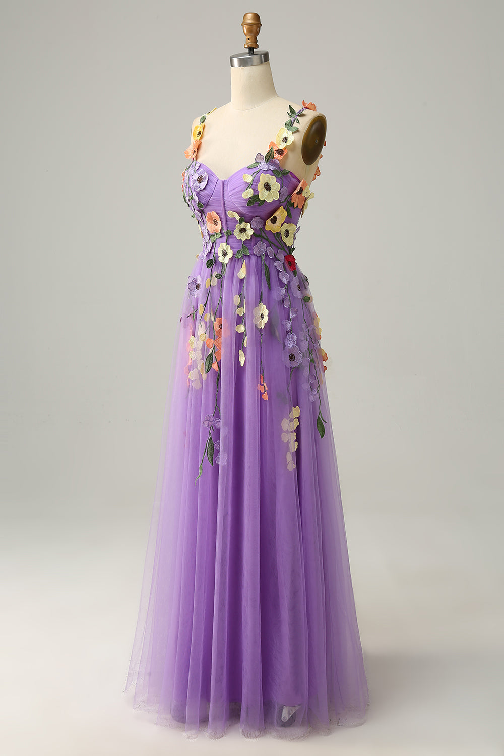 Green A Line Spaghetti Straps Tulle Ball Dress With 3D Flowers
