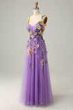 Champagne A Line Spaghetti Straps Tulle Ball Dress With 3D Flowers