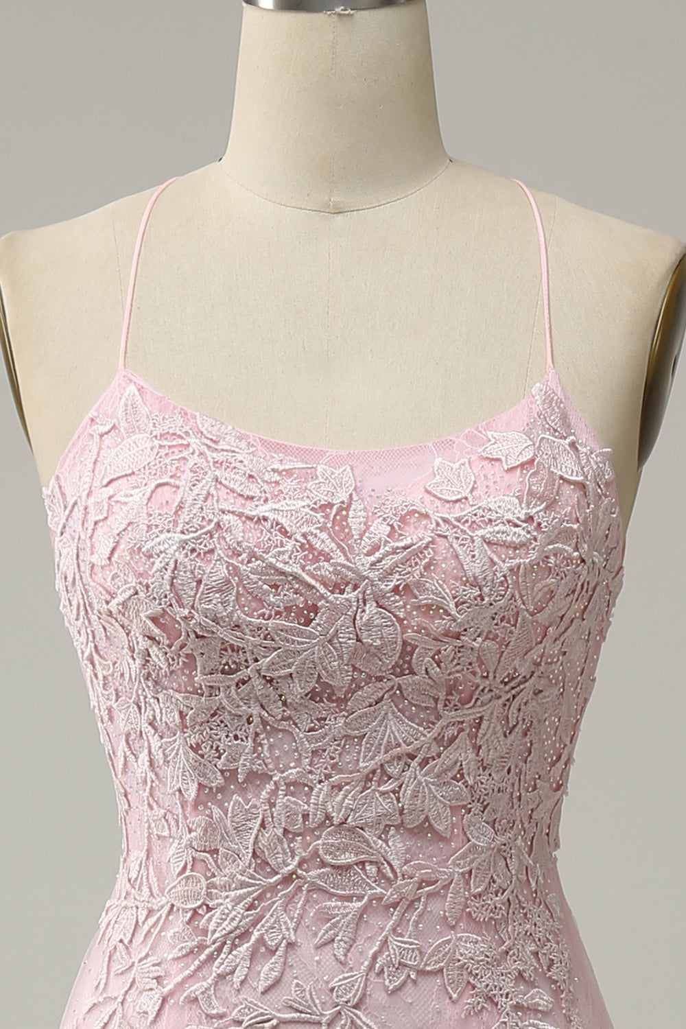 Mermaid Spaghetti Straps Light Pink Long Ball Dress with Appliques