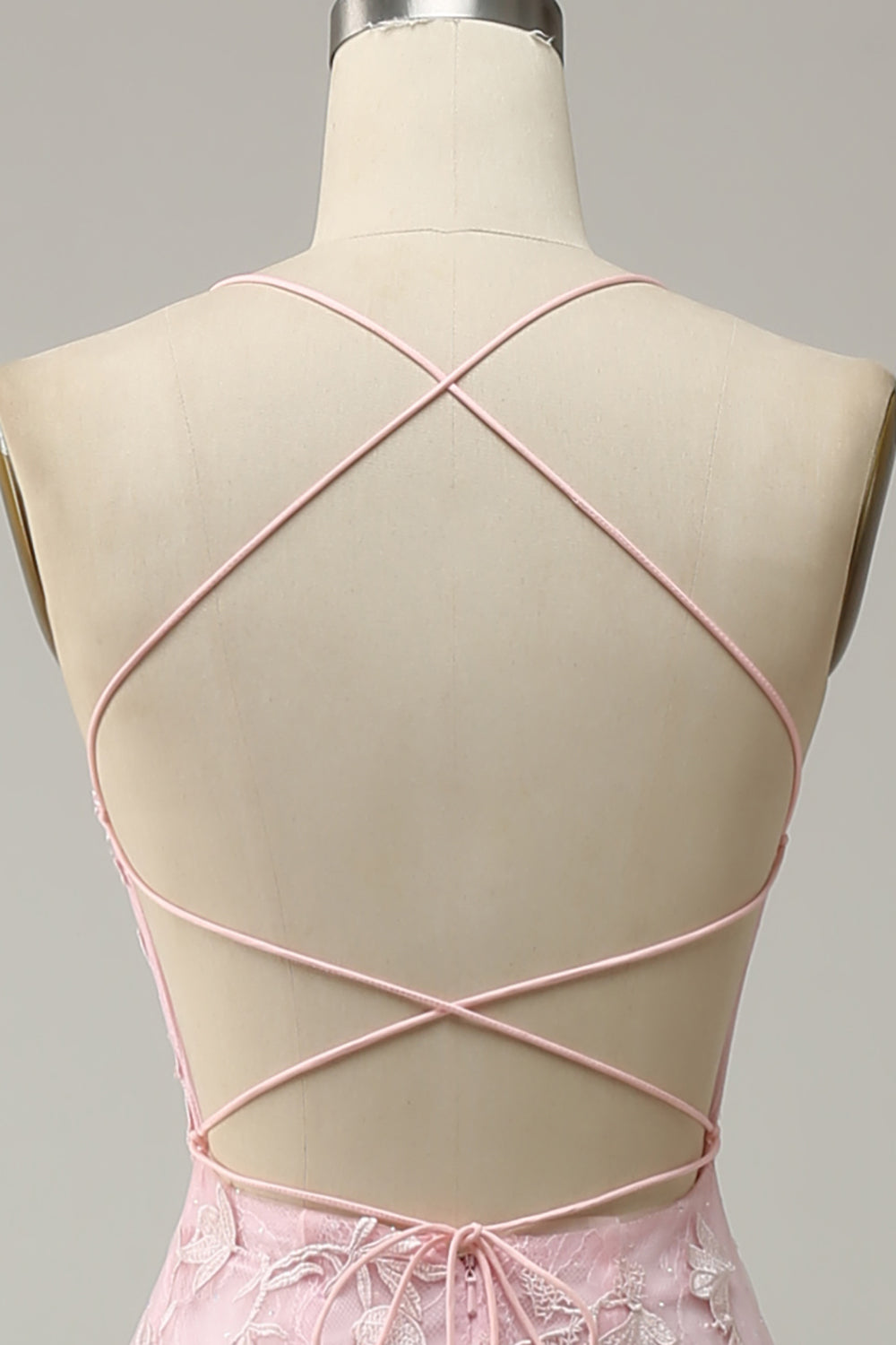Mermaid Spaghetti Straps Light Pink Long Ball Dress with Appliques