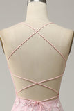 Mermaid Spaghetti Straps Light Pink Long Ball Dress with Appliques