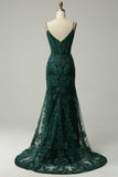 Mermaid Spaghetti Straps Peacock Green Ball Dress with Appliques