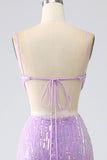 Sparkly Purple Mermaid Spaghetti Straps Sequins Prom Dress with Slit