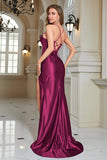 Dark Green Mermaid Spaghetti Straps Long Ball Dress With Slit