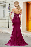 Fuchsia Mermaid Off The Shoulder Long Ball Dress with Sequins