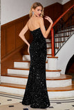 Mermaid Strapless Sequins Long Royal Blue Ball Dress With Slit