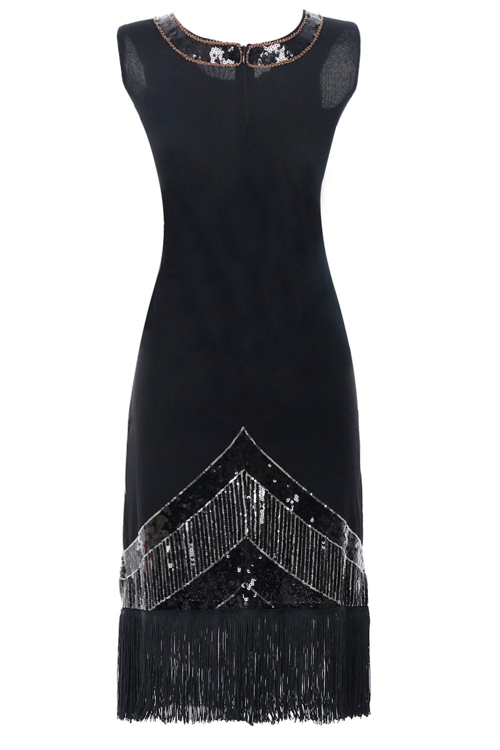 Black 1920s Sequins Fringe Flapper Dress