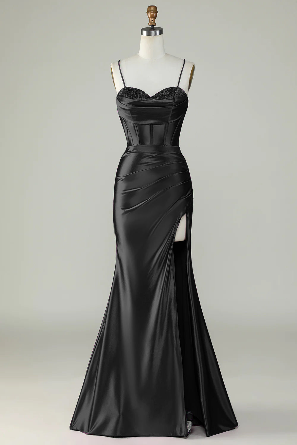 Orange Mermaid Spaghetti Straps Long Corset Ball Dress With Slit