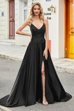 Fuchsia A Line Spaghetti Straps Long Ball Dress with Appliques