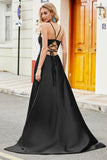 Fuchsia A Line Spaghetti Straps Long Ball Dress with Appliques