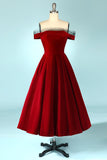 Burgundy Off-the-Shoulder Velvet Party Dress