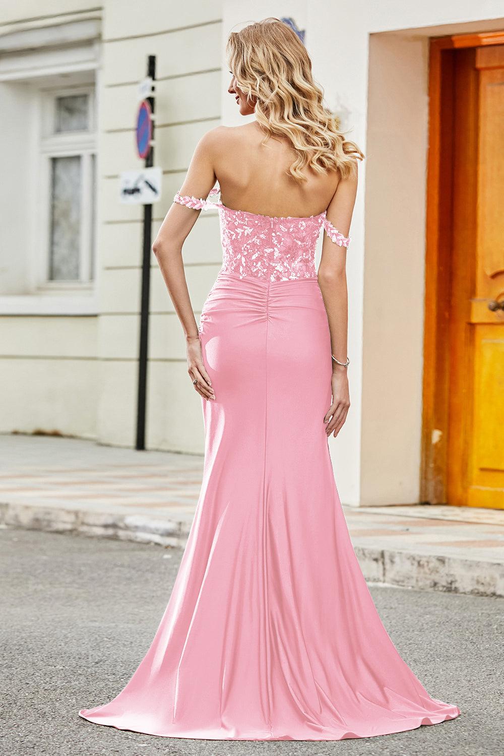 Fuchsia Mermaid Off The Shoulder Long Ball Dress with Sequins