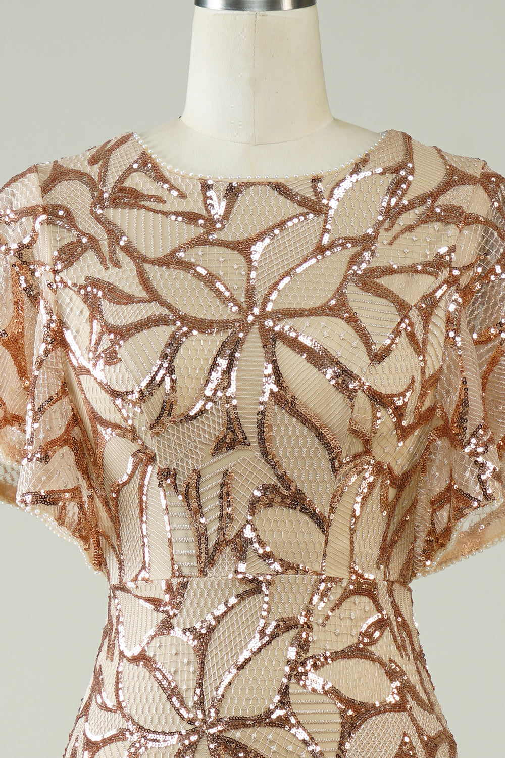 Champagne Sequins Long Ball Dress with Slit Back
