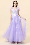 A Line Sweetheart Purple Long Ball Dress with Appliques