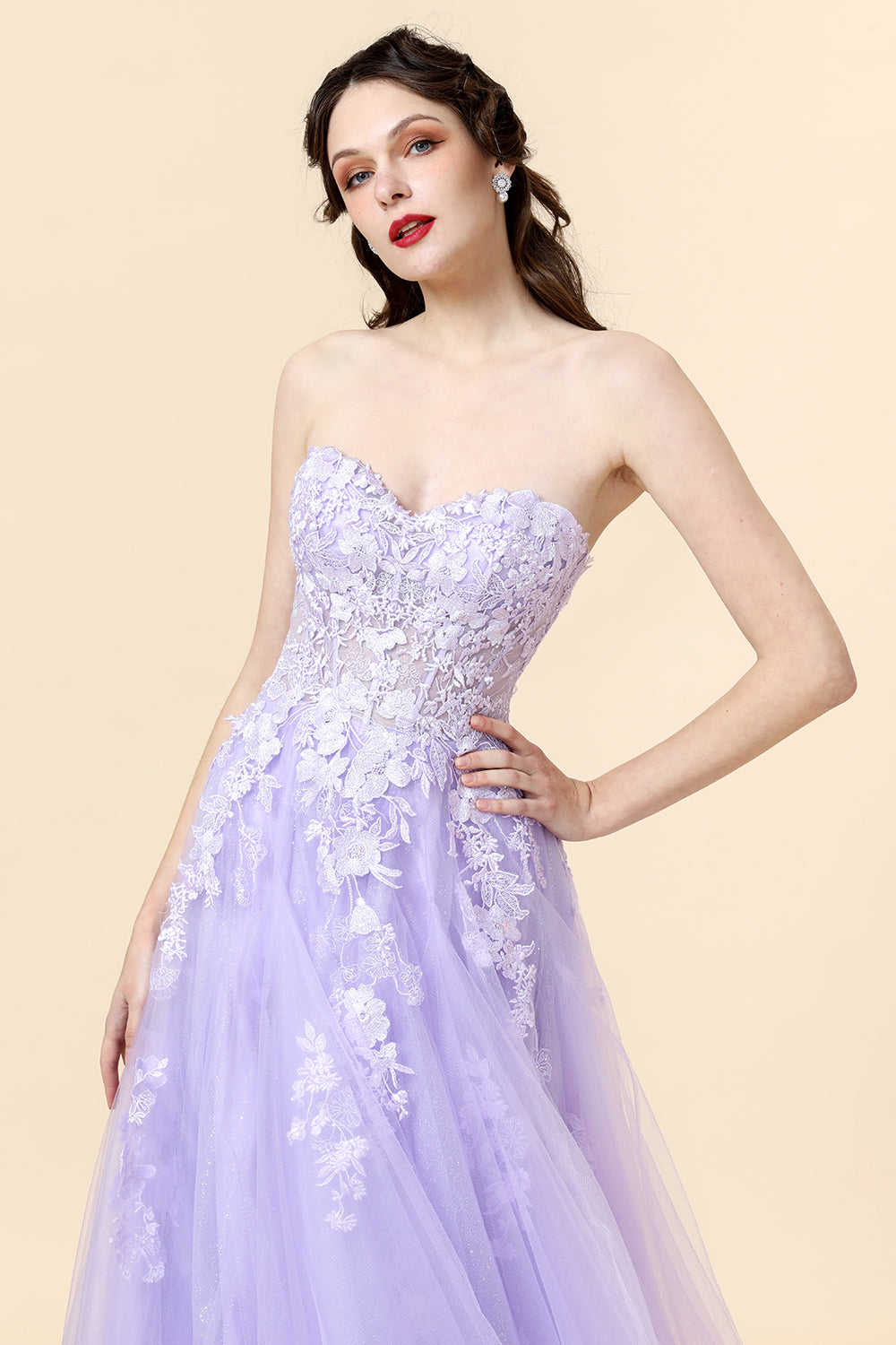 A Line Sweetheart Purple Long Ball Dress with Appliques