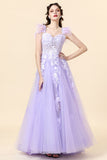 A Line Sweetheart Purple Long Ball Dress with Appliques