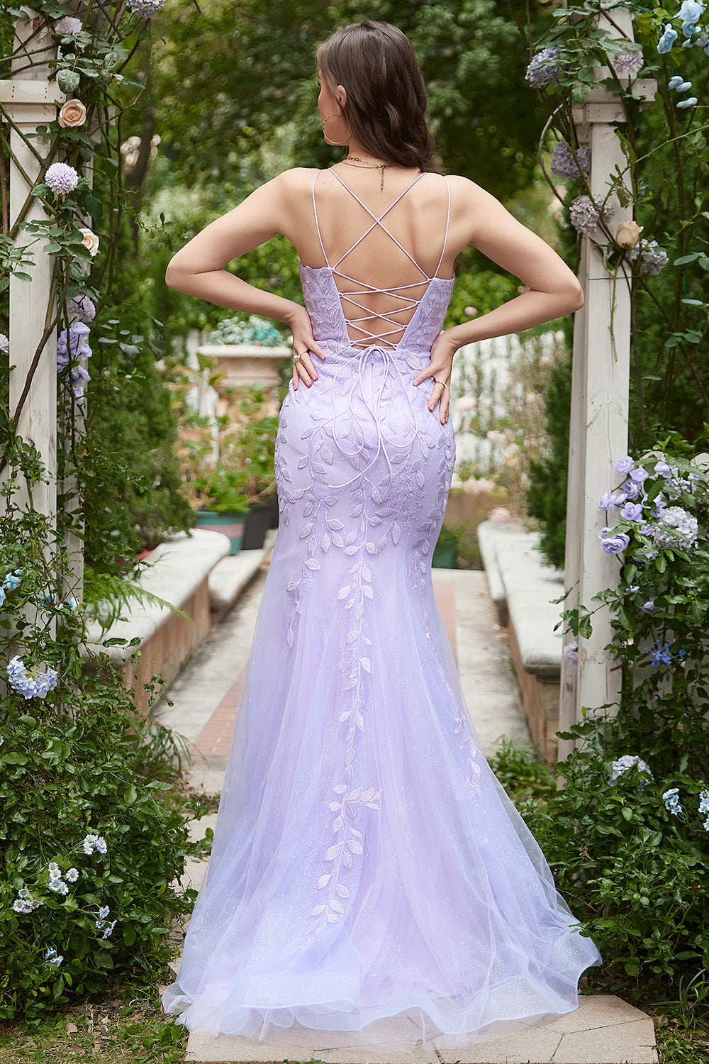 Purple Spaghetti Straps Mermaid Long Ball Dress With Appliques
