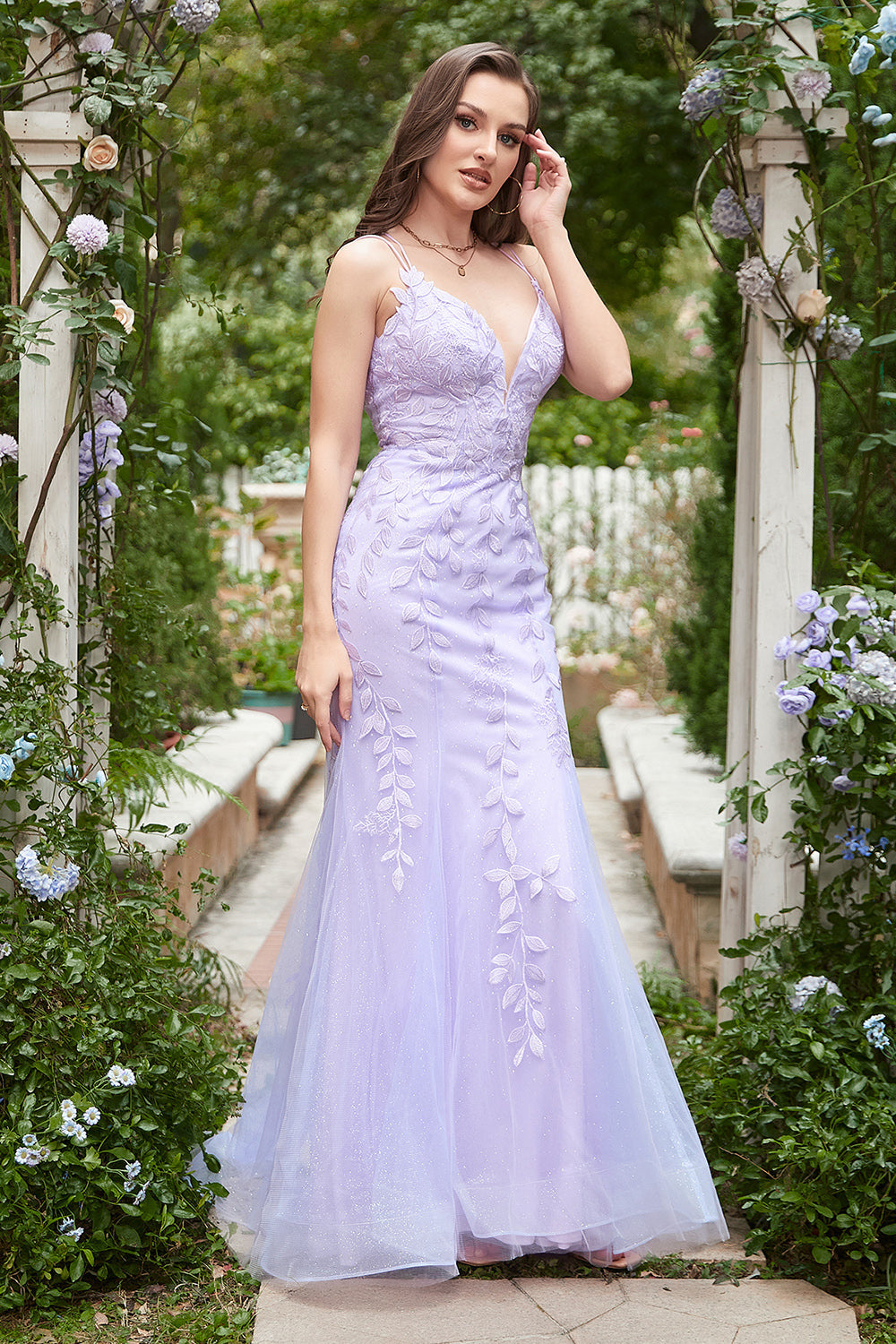 Purple Spaghetti Straps Mermaid Long Ball Dress With Appliques