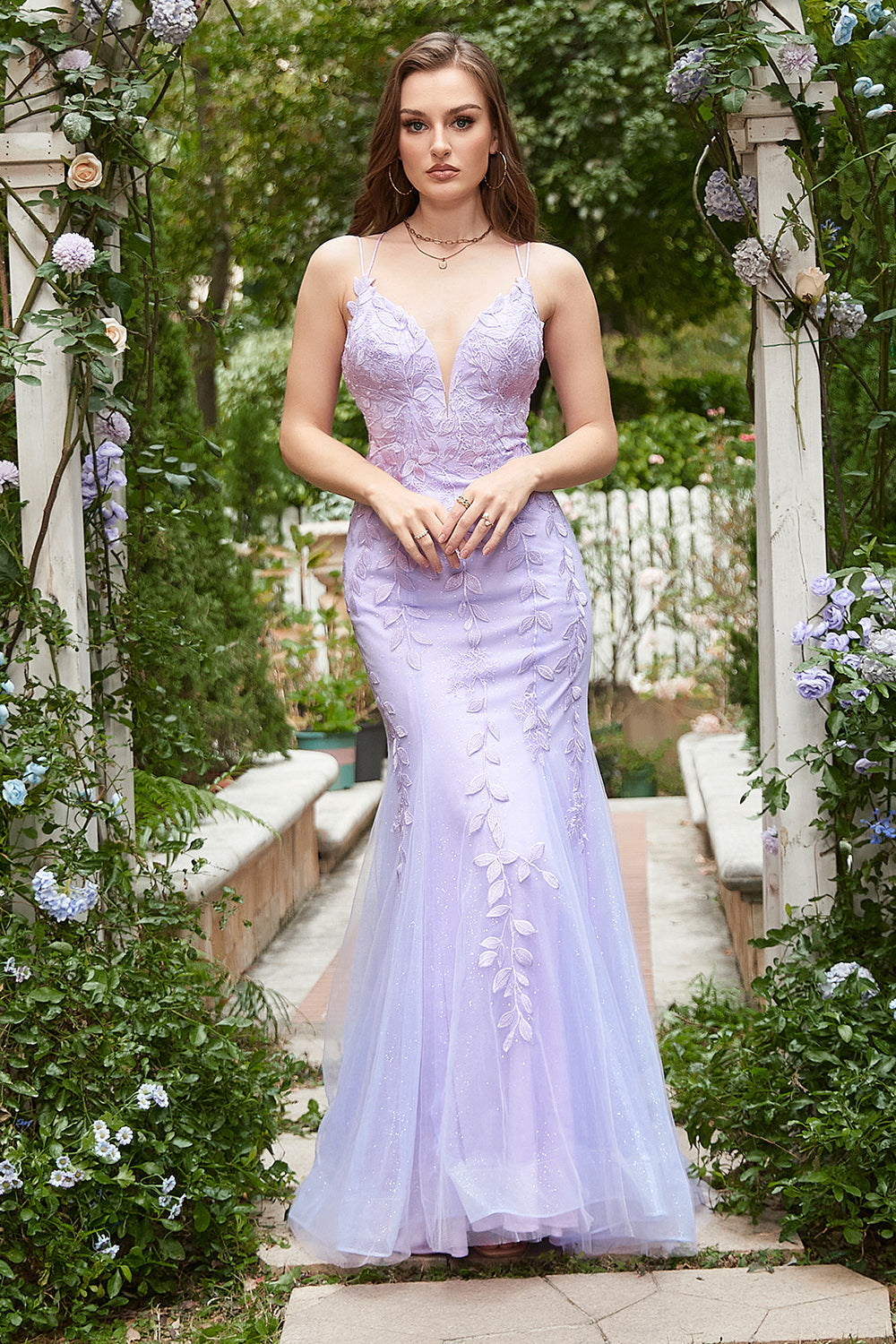 Purple Spaghetti Straps Mermaid Long Ball Dress With Appliques