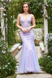 Purple Spaghetti Straps Mermaid Long Ball Dress With Appliques