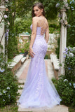 Purple Spaghetti Straps Mermaid Long Ball Dress With Appliques
