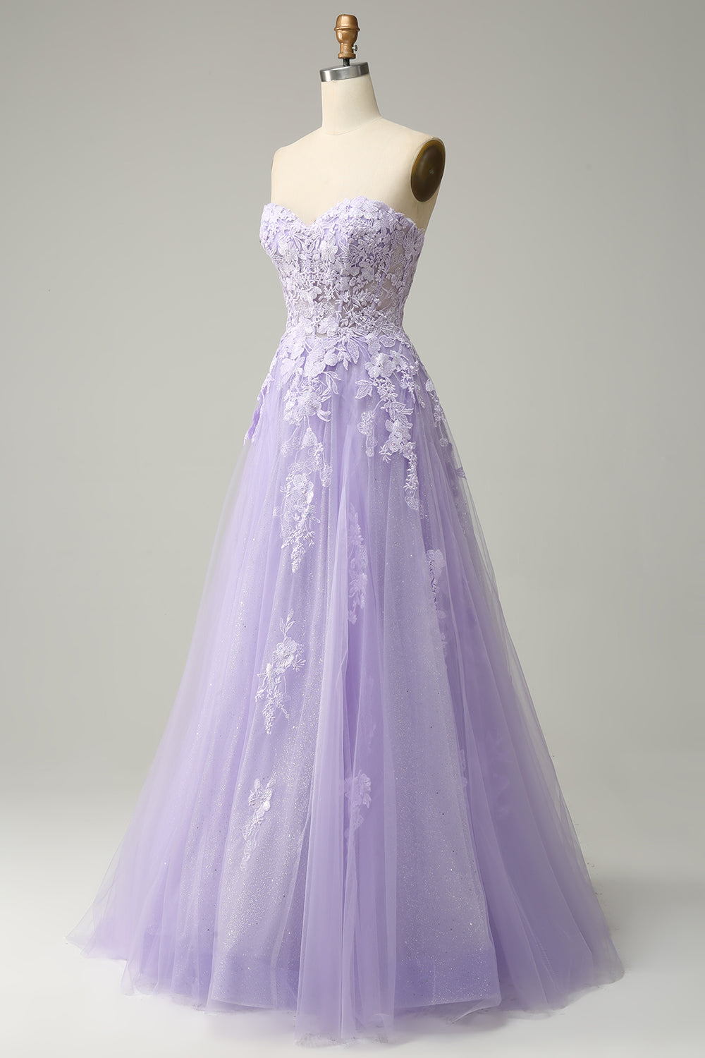 A Line Spaghetti Straps Long Purple Ball Dress with Appliques