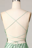 Club Chic Sheath Spaghetti Straps Green Sequins Short Ball Dress with Criss Cross Back