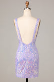 Lost In Your Eyes Bodycon V-Neck Lilac Sequins Short Ball Dress