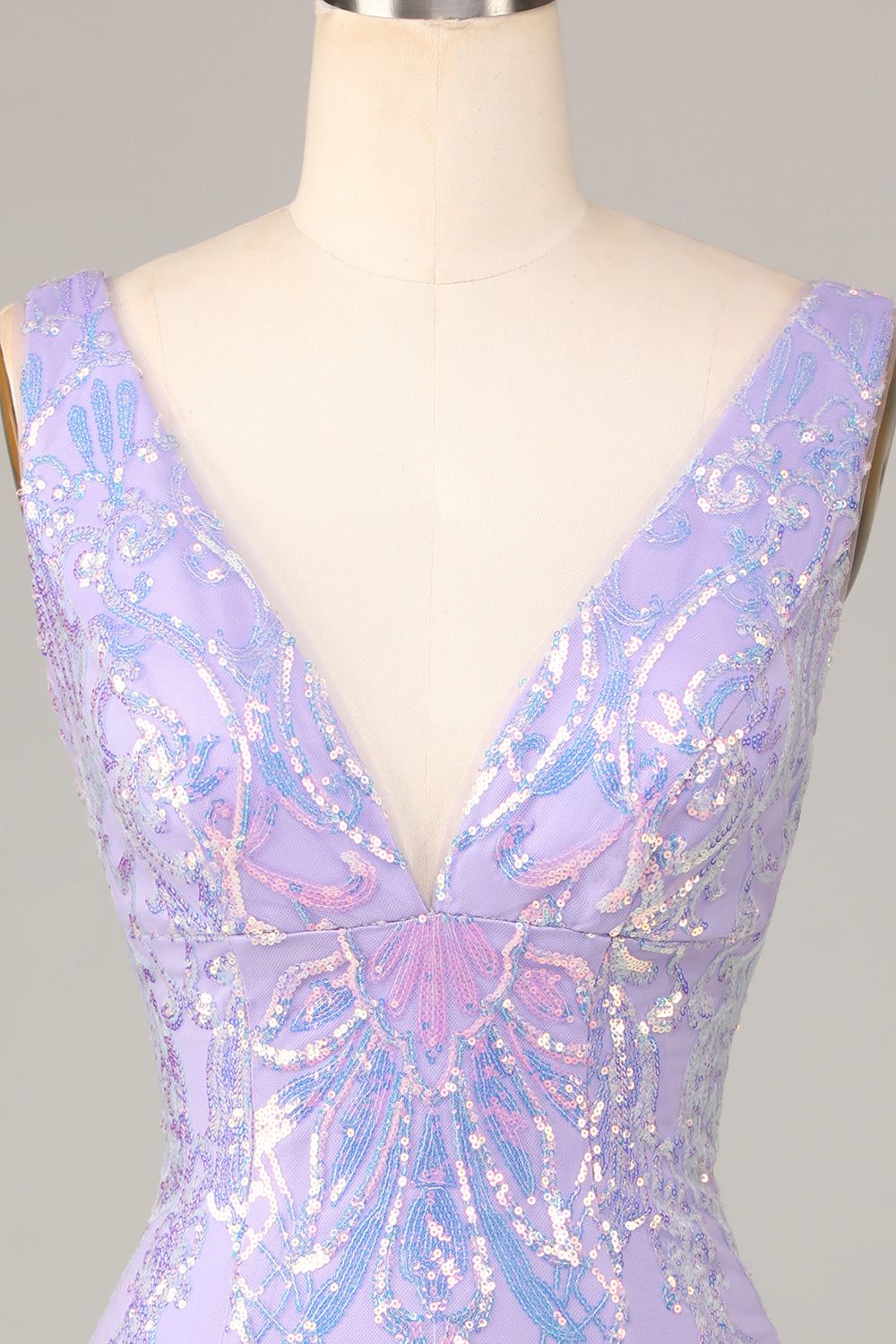 Lost In Your Eyes Bodycon V-Neck Lilac Sequins Short Ball Dress