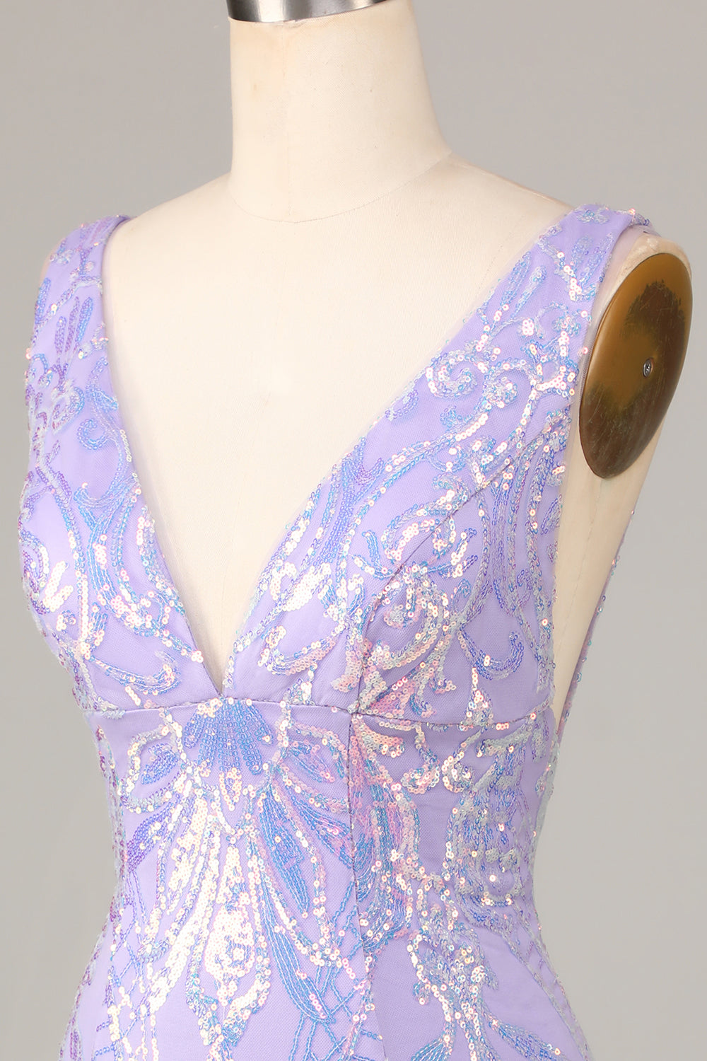 Lost In Your Eyes Bodycon V-Neck Lilac Sequins Short Ball Dress
