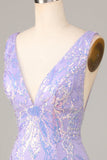 Lost In Your Eyes Bodycon V-Neck Lilac Sequins Short Ball Dress