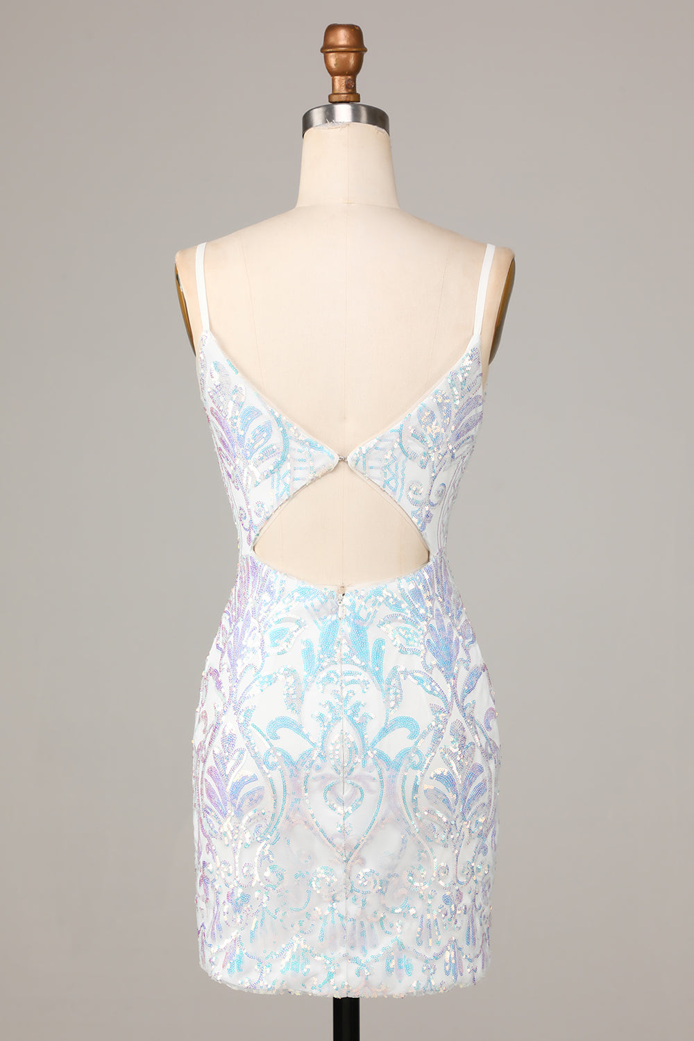 Exquisite Outlook Sheath Spaghetti Straps White Sequins Short Ball Dress