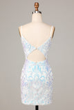 Exquisite Outlook Sheath Spaghetti Straps White Sequins Short Ball Dress