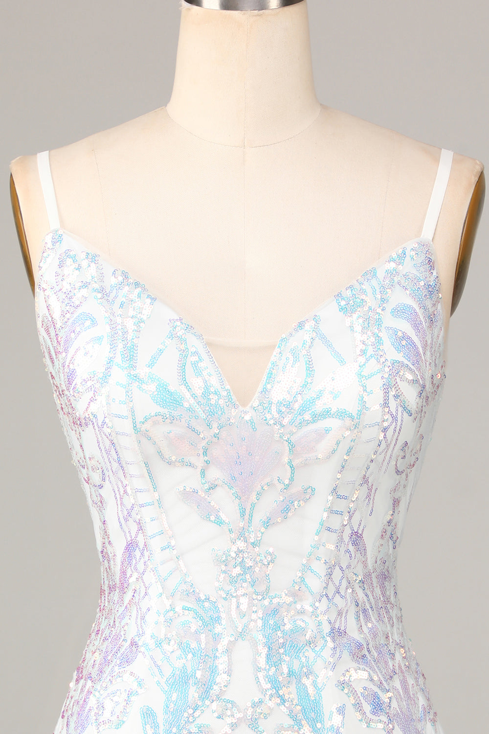 Exquisite Outlook Sheath Spaghetti Straps White Sequins Short Ball Dress