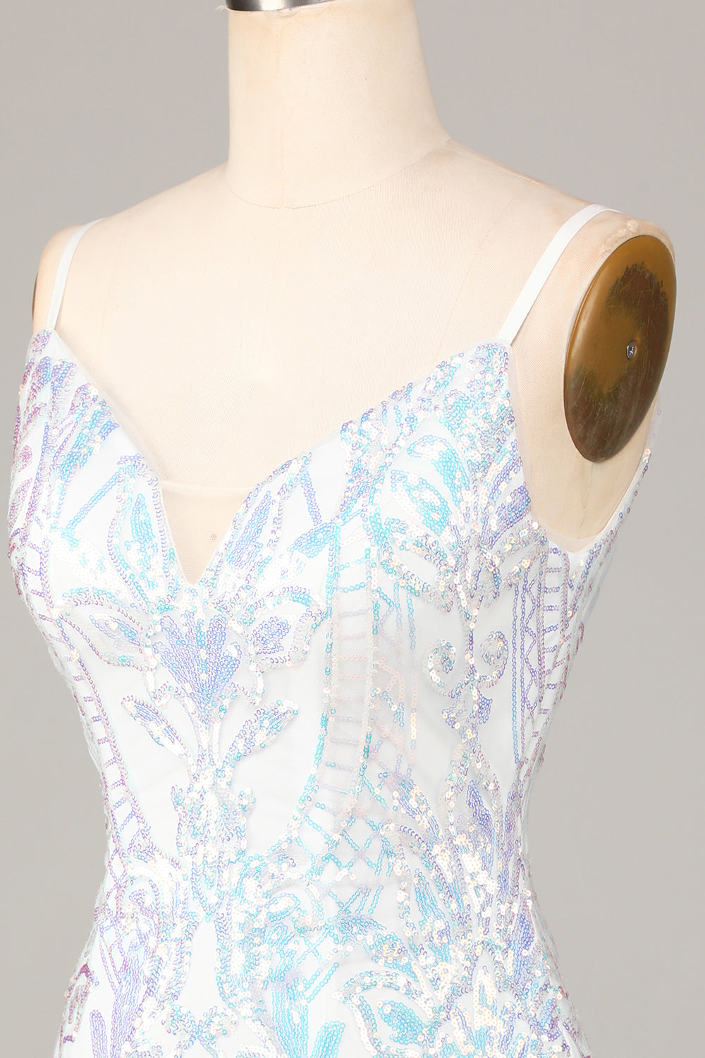 Exquisite Outlook Sheath Spaghetti Straps White Sequins Short Ball Dress