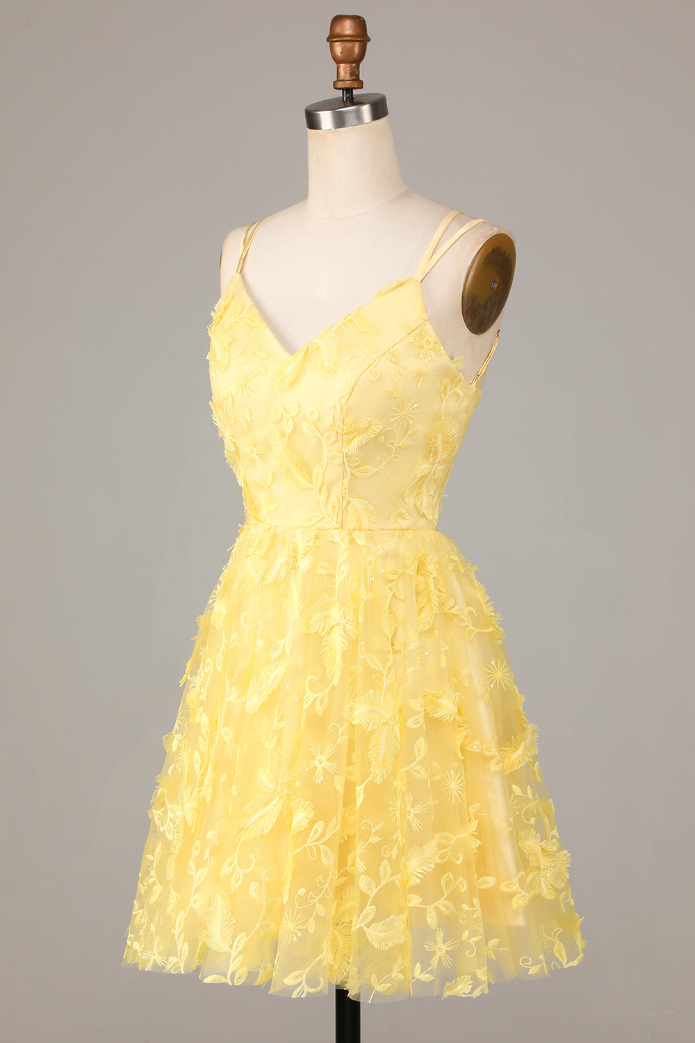 Keep Glowing A Line Spaghetti Straps Yellow Short Ball Dress with Appliques