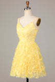 Keep Glowing A Line Spaghetti Straps Yellow Short Ball Dress with Appliques