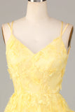 Keep Glowing A Line Spaghetti Straps Yellow Short Ball Dress with Appliques