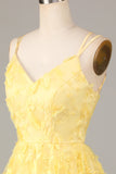 Keep Glowing A Line Spaghetti Straps Yellow Short Ball Dress with Appliques