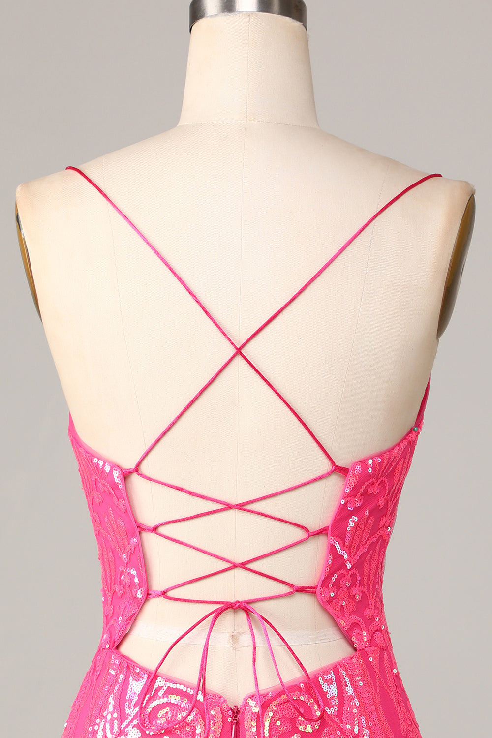 Sheath Spaghetti Straps Fuchsia Sequins Short Ball Dress
