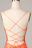 Sparkle 'til Dawn Bodycon Spaghetti Straps Orange Sequins Short Ball Dress