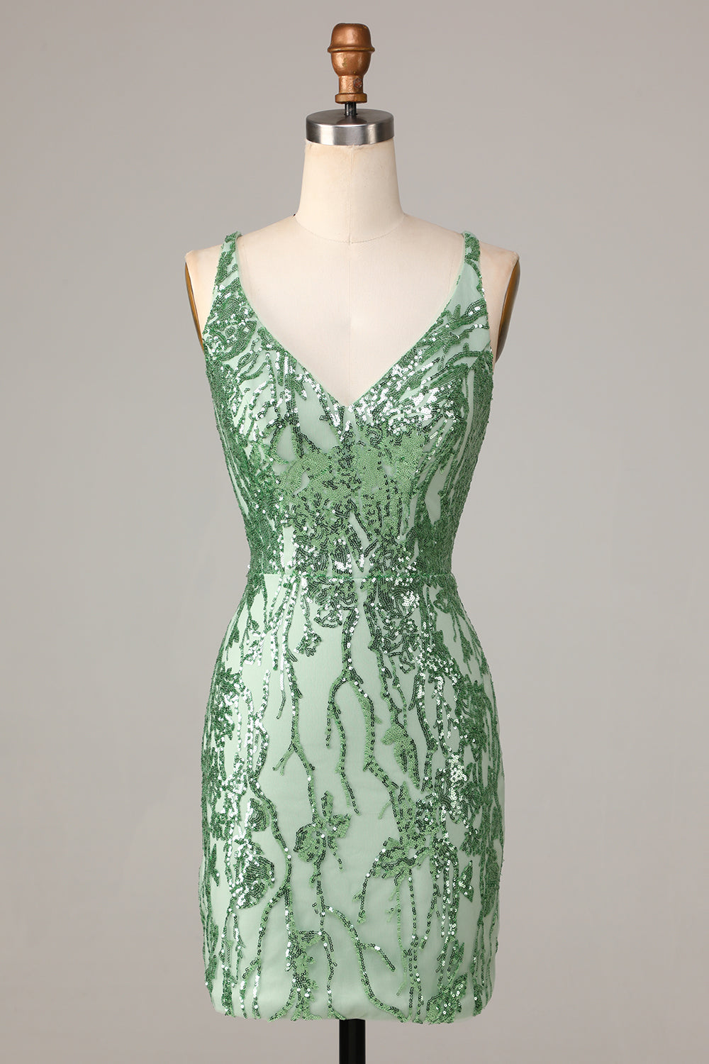 Making Magic Sheath V-Neck Green Sequins Short Ball Dress with Backless