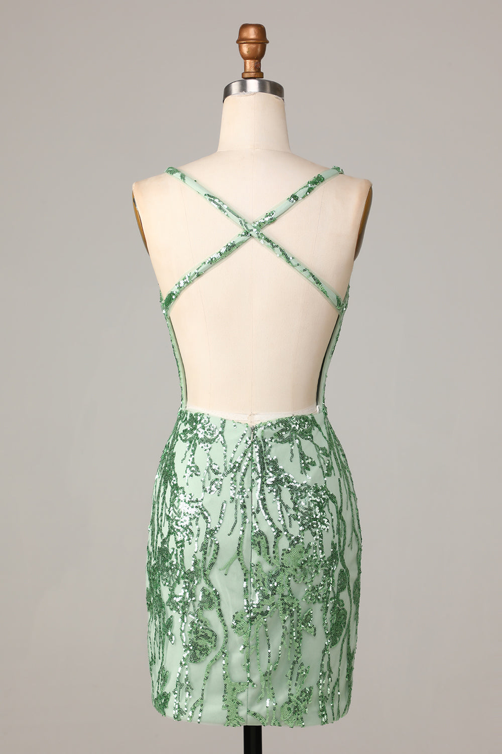 Making Magic Sheath V-Neck Green Sequins Short Ball Dress with Backless