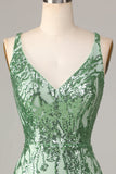 Making Magic Sheath V-Neck Green Sequins Short Ball Dress with Backless