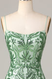 Bodycon Spaghetti Straps Green Sequins Short Ball Dress